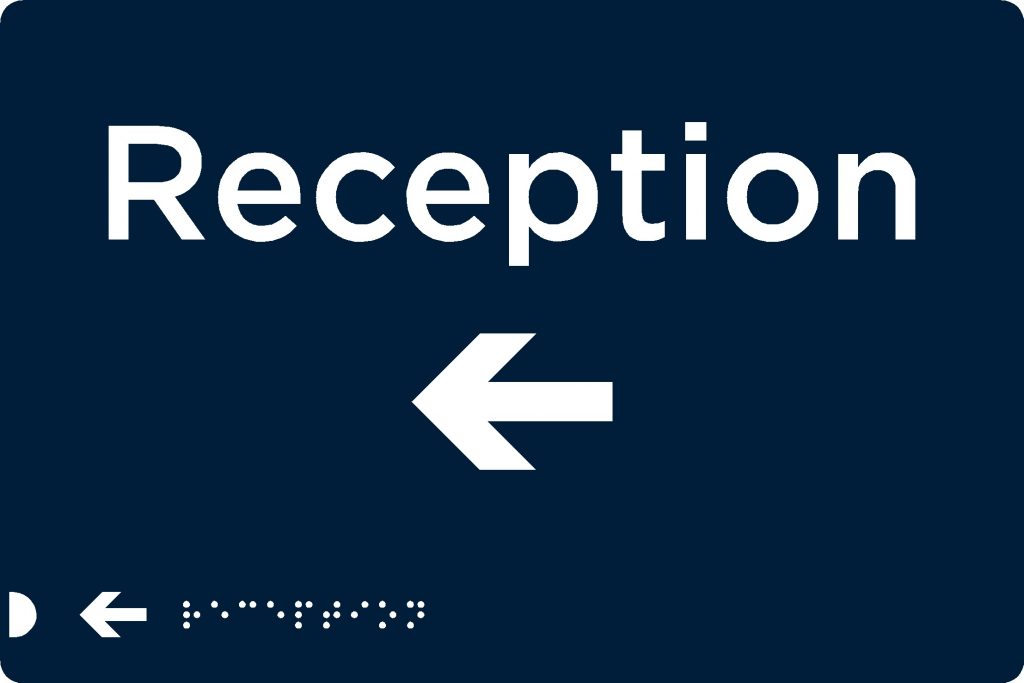Reception left arrow sign Braille Signs